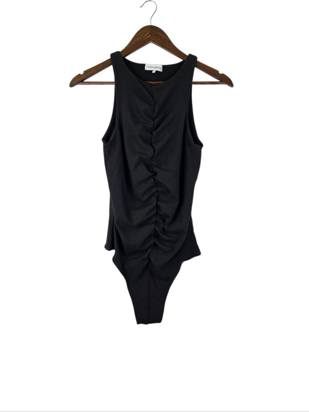 We Wore What Women's Medium Ruched Sleeveless Tank Bodysuit Black Stretchy Lined